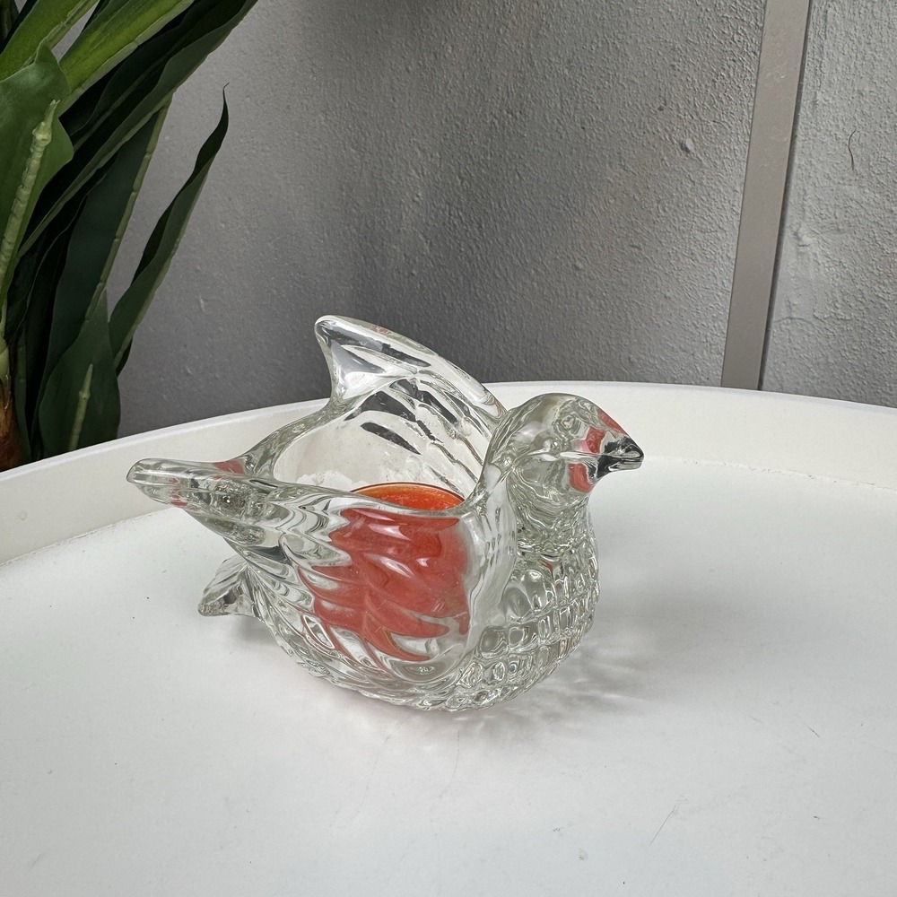 Cottagecore Farmhouse Vintage Clear Glass Bird Figurine Tea Votive Candle Holder